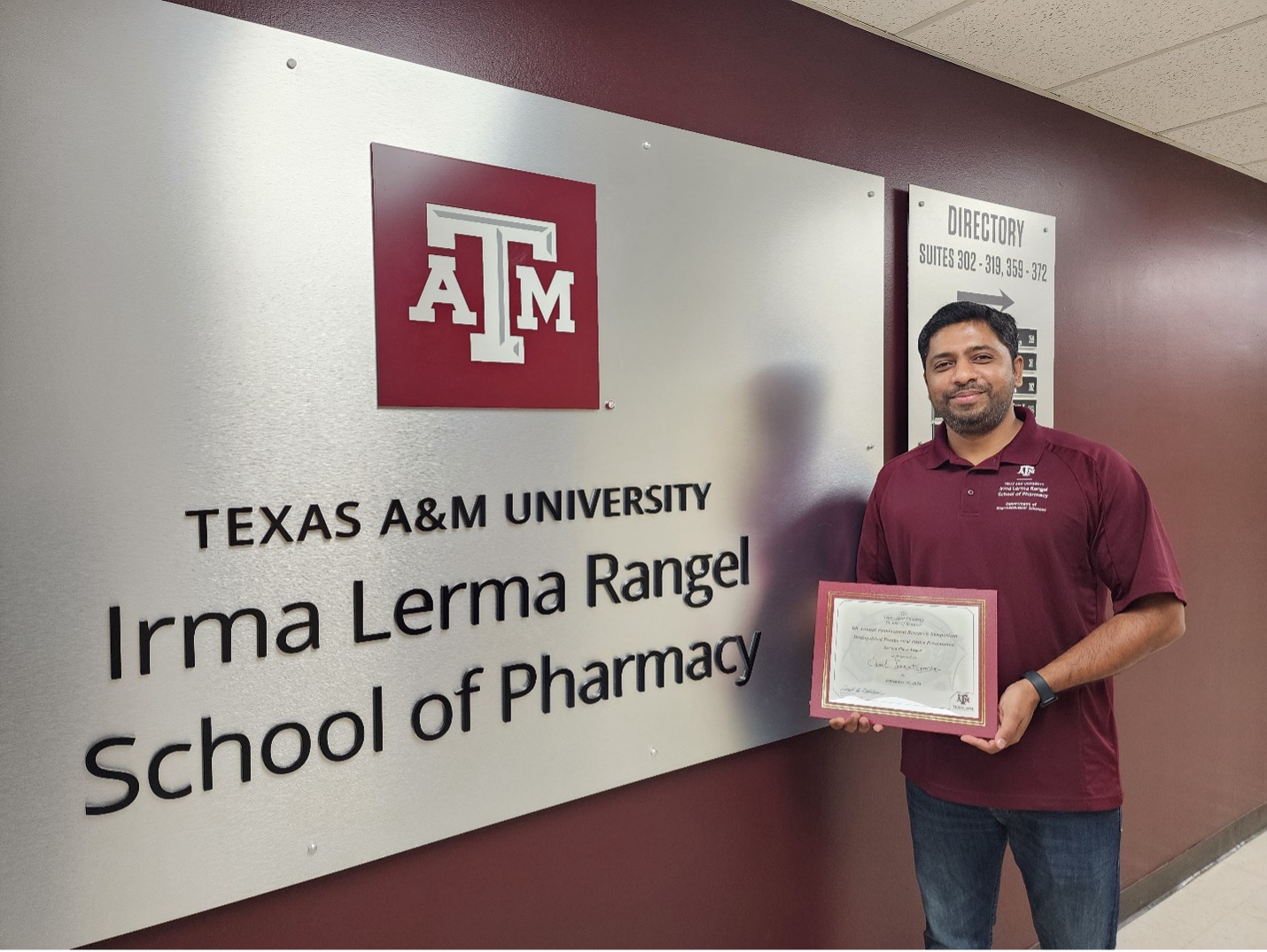 Dr. Sunil Venkategowda 2nd Place Poster Presentation at 8th Annual Texas A&M Postdoctoral Research Symposium